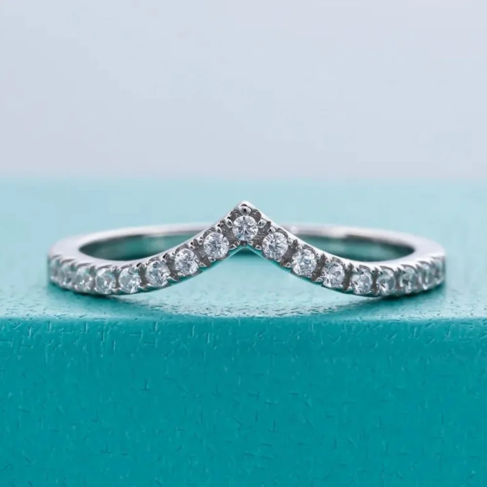 Certified 1.5mm Moissanite Diamond Pave Chevron Half Eternity Band Ring NEW